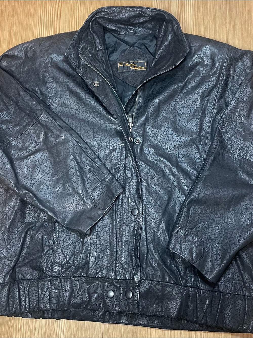 Vintage 80s 90s Im Rialusso Collection Heavy Textured Black Leather Bomber